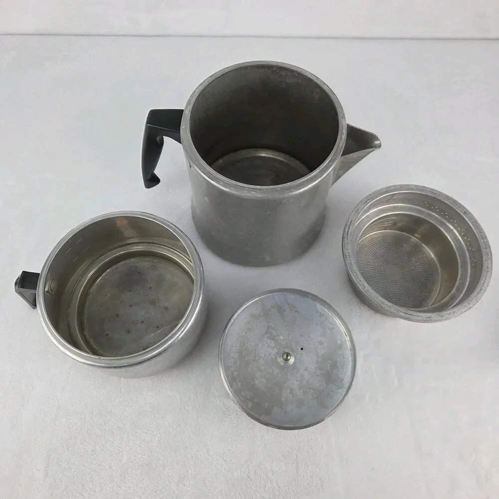 Vintage Mirro 9 Cup Aluminum Drink-O-Later Coffee Percolator Bakelite Handles